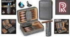 Elegant Travel Cigar Humidor Kit With Built-in Hygrometer   Torch Lighter