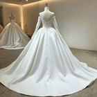 Luxury Satin Wedding Dresses With Long Sleeves Beaded Sweep Train Bridal Gowns