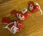 Bird Christmas Ornaments Red Ceramic White Trim Cottage Core Set Of Three