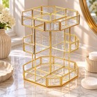 Vintage-design Cosmetic Storage Organizer Goldentoned Octagonal Makeup