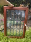 Antique Vintage Leaded Glass Cabinet Door Or Window Blue Stained  25 X 22in