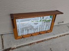 Vintage Rustic Country Lodge Cabin Wood Etched Wall Mirror Shelf W Coat Hooks K7