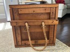 Vintage Rustic Wood Storage Trunk Chest With Rope Handles Hinged Lid