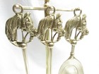 Vintage Brass Tabletop Fireplace Tools Set On Stand Horse Themed Equestrian Read