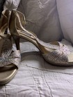 Alex Marie Gold Rhinestone Strappy Open Toe Heels Ankle Strap Buckle For Women