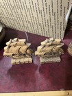 Vintage Bookends Clipper Ship Ornawood Syroco Brown Wood Color 6  Tall Usa