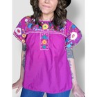Vintage Embroidered Mexican Tunic Top In Vibrant Pink With A Rainbow Of Flowers 
