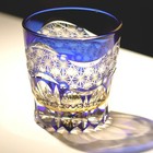 Japanese Edo Kiriko Hand Cut To Clear Crystal Whiskey Glass Glassware 11oz Blue