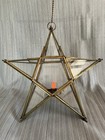 Vintage Star Glass   Brass Hanging Candle Holder Lantern