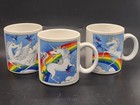 Vintage Lot Of 3 Ceramic Unicorn Coffee Mugs W rainbows   Birds Made In Japan