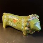 Green Plaster Lion-shaped 60 s- 70 s Piggy Bank Floral Design Collectible