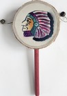 Vintage Rawhide Hand Drum Rattle W Bells   Wood Handle   Folk Toy Noisemaker