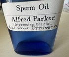 Rare Vintage English Cobolt Blue Sperm Whale Oil Bottle