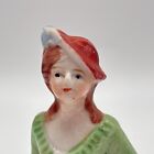 Antique Pin Cushion Half Doll Porcelain Art Deco Lady Brown Hair 2  Japan