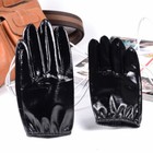 Men s Real Patent Leather Unlined Shiny Black Military Shrink Wrist Short Gloves