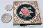 Vintage Mid-century Enamel  Peony Flowers Square Double Mirror Compact
