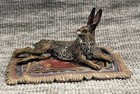 Antique Austrian Vienna Cold Painted Bronze Miniature Rabbit On Fringed Rug Mint