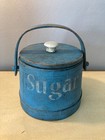 7 3 8  Old Wooden  sugar  Bucket barrel firkin Blue Paint-pantry Box Primitive