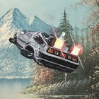 Back To The Future Flying Delorean Art Upcycled Thrift Store Painting Poster