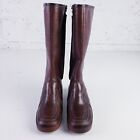 Vintage Carolina Boots Leather Knee High Sherpa Lined Side Zip Low Heel Brown 7