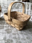 2 Longaberger  Handwoven Baskets With Handles  One Rectangular  One Square