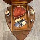 Vintage Heart Shaped Wooden Box For Thread And Other Items For Sewing