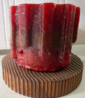 Vintage 1970s Brutalist Candle Red On Wood Base Mid Century Unique 3  X 4  Rare 