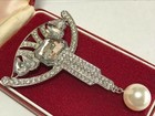 Vintage Pearls Brooch Art Nouveau Pin Style Crystal Silver Tone Shawl Pendant