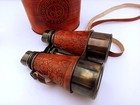 Brass Leather Binoculars 6  Antique London 1920 Replica With Leather Case