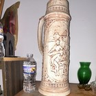 German Ceramic Beer Stein Embossed Village Crest Relief Artwork Collectible 18in