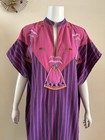 70s Irene Pulos Mexican Huipil Dress Striped Embroidered Caftan Maxi Resort Vtg