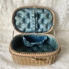 19th Century Merslie Box Sewing Box French Antique Blue Silk Cushion