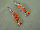 Southwestern Red-orange Coral Cluster Sterling Silver Hook Earrings With Dangles