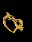 Vintage Swarovski Swan Logo Gold Tone Bow Knotted Heart Pin Brooch Estate