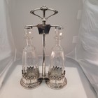 Antique Victorian Crystal   Silver Plate Decanter Set Locking Tops