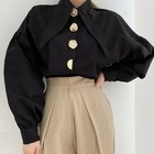 Bellamy - Statement Collar Button Detail Blouse In Black   White Sizes S To 3xl