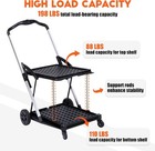 2-layer Folding Shopping Cart Multifunctional Collapsible Cart W  Storage Crate 