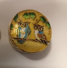 Vintage Chinese Cloisonne Enamel Brass 2 Owls Hinged Trinket Pill Box
