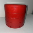 Vintage Red Swivel Organizer 4 Tier Jewelry Box Mcm Space Age 1970s W Lid