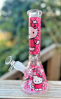 Hello Kitty Glass Water Pipe 10  Pink Bubbler With Ice Pinch Hookah High Fashion
