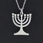 Menorah Necklace On Chain Or Charm Only Pewter  7 Candle Jewish Hanukkah Judaica