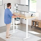Vivo Electric 71    X 30    Stand Up Desk Workstation  Light Wood Top  White Frame