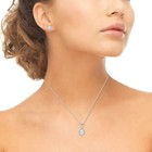 925 Silver Simulated White Opal   White Topaz Oval Halo Necklace   Earrings Set