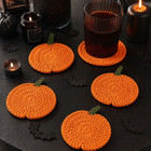 Autumn Pumpkin Crochet Coasters Orange Thanksgiving Halloween Home Decor Gifts 