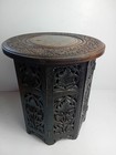 Antique Anglo Indian Carved Brass Inlaid Folding Table