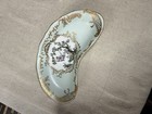 Vintage Crescent Porcelain Bone Dish Courting Couple Mint Green Gold Gilt 7292