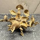 Vtg Indian Brass Kumkum Spice Box - 7 Lobed Hinged Lids Peacock Finial Hand Cast