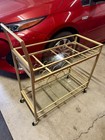 Gold Bar Cart 2 Tier Serving Cart W  Glass Wine Holders Rolling Storage New