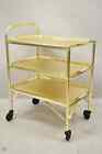 Mid Century Gold Aluminum Metal Folding Rolling Bar Cart Server With 3 Trays