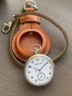 Vintage Molniya Pocket Watch Bears Mechanical Leather Case Russian Soviet Ussr